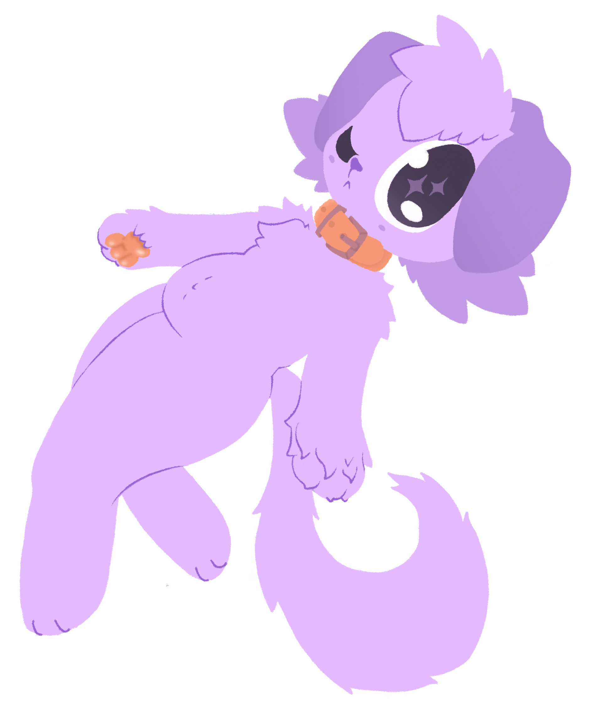 A purple dog floating